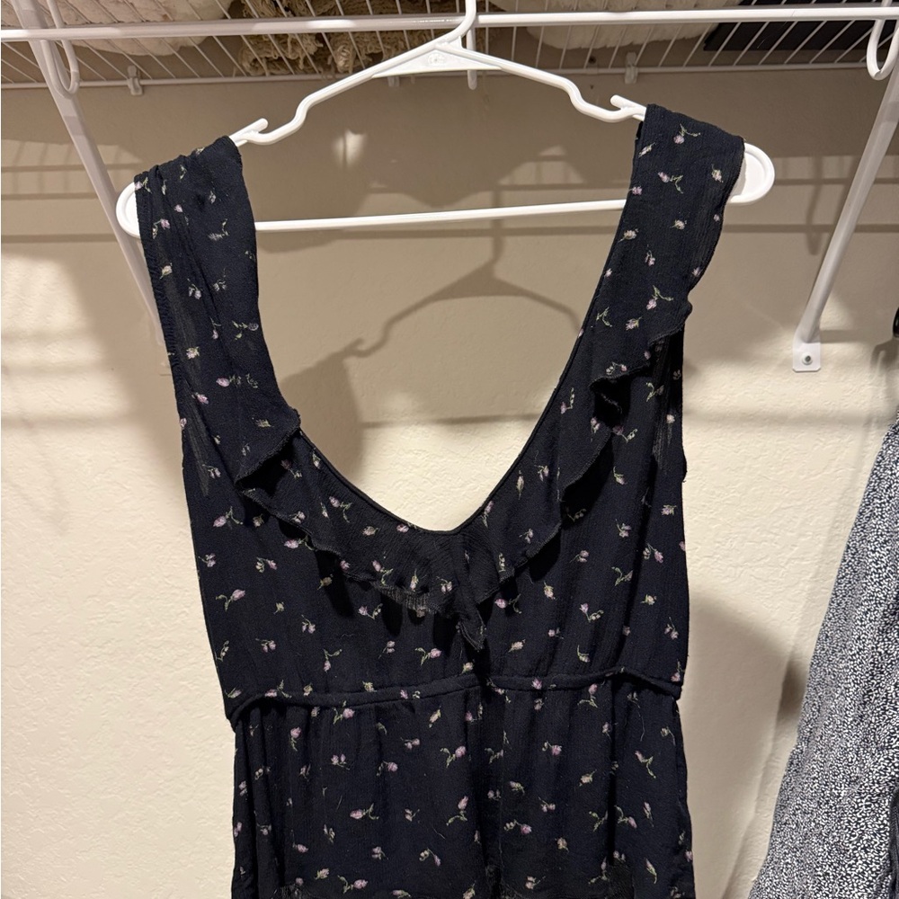 Black Sleeveless Dress with Floral Print